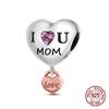 Copper Heart Shaped Warm Family Mom Charm Beads Fit Original Bracelets Fine Diy Mother'S Day Jewelry Gifts