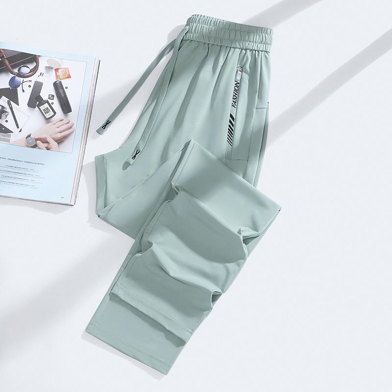 Men's Thin Ice Silk Summer Joggers: Breathable, Quick-Drying, Sun-Protective Running and Sports Pants for Outdoor Activities