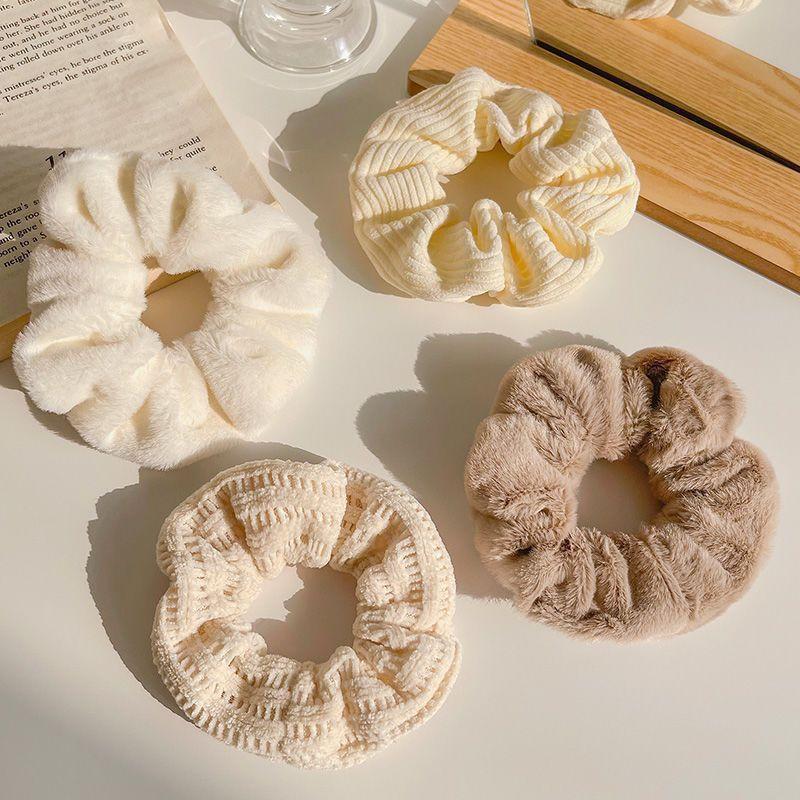 4pcs Milk Coffee Faux Fur Pig Intestine Hair Ring for Women Simple Fat Intestine Hairband
