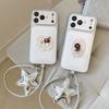 Белый кожаный чехол-кейс для IPhone 17 16 15 14 13 Pro Max Plus с красным цветком и кружевным бантом, с ремешком на запястье