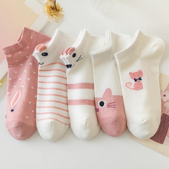 5 Pairs Women Socks Refreshing Flower Prints Mid-tube Shallow-cut High Elasticity Soft Breathable Sweat Absorption Anti-slip Girls Daily Sports Socks