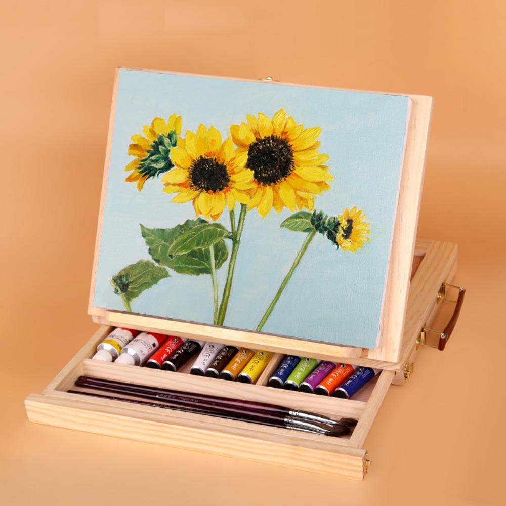 Beech Wood Portable Wooden Table Easel Multifunction Oil Paint Easel  Outdoor Painting
