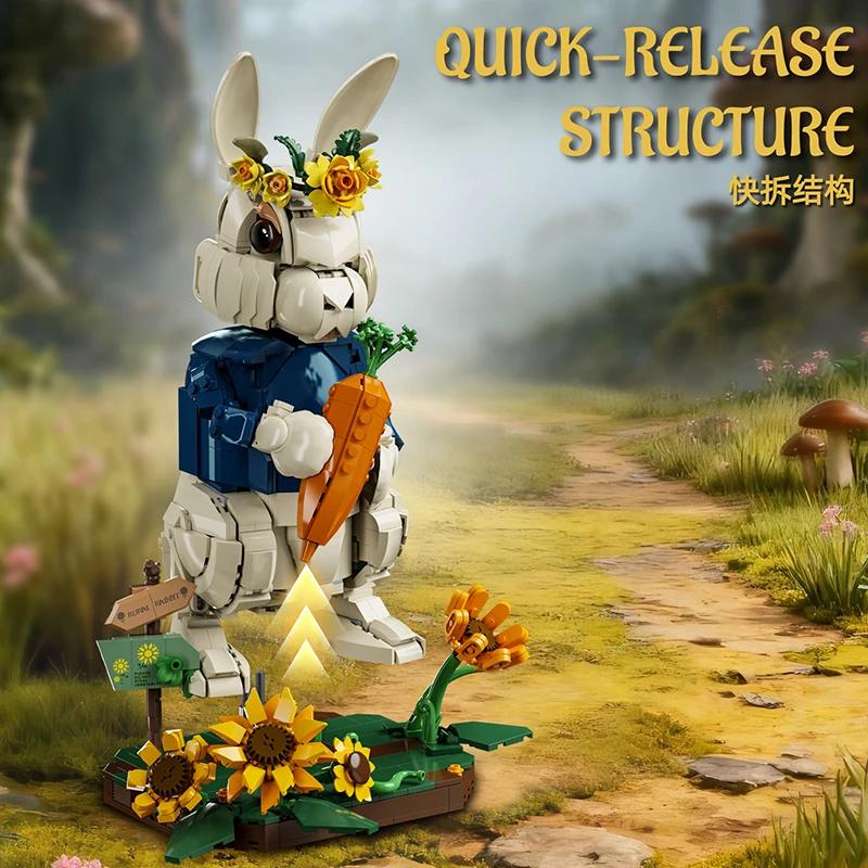 Нетоксичные Строительные Блоки Модель Кролика Кошки Moc Креативные Сельские Морковки Подсолнухи Настольное Украшение Сборка Животные Кирпичные Игрушки Подарки для Детей