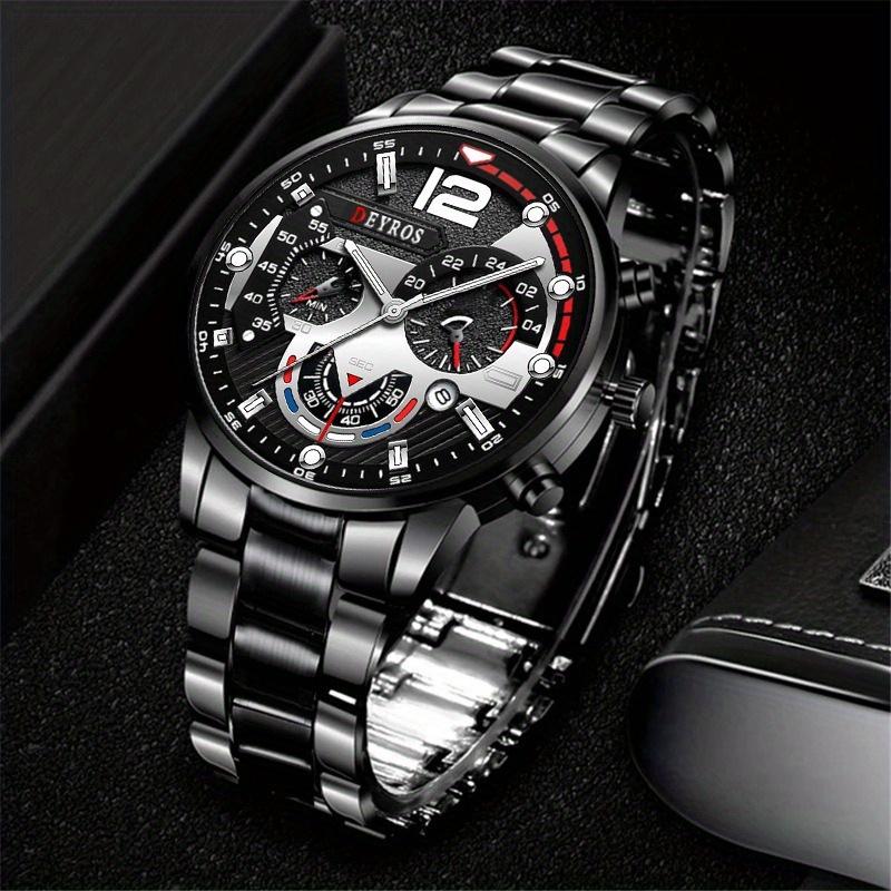 DEYROS Fashion Men's Watch Luxury Men's Calendar Watch Men's Stainless Steel Strap Quartz Watch Mens Best Choice For Gift