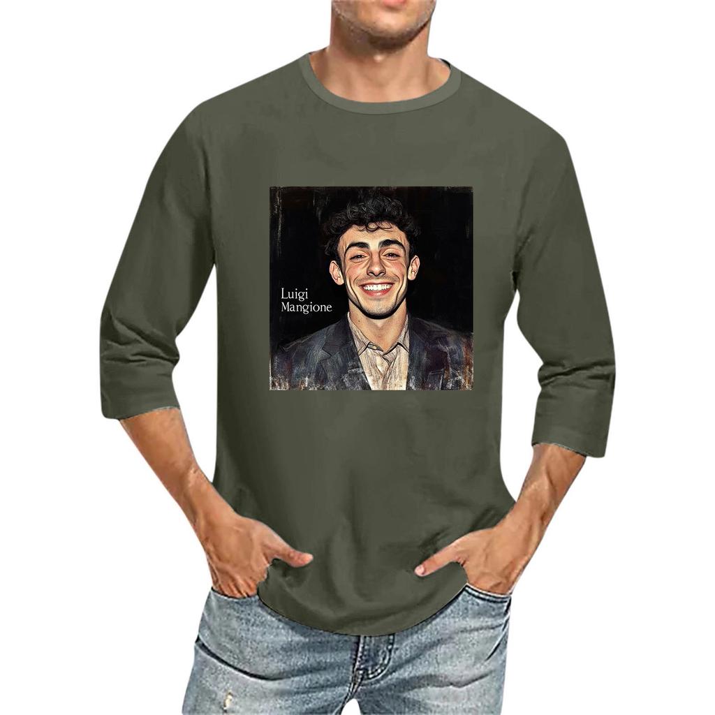 Мужская футболка с круглым вырезом и рукавом семь четвертей, мужская повседневная свободная футболка с рукавом семь четвертей