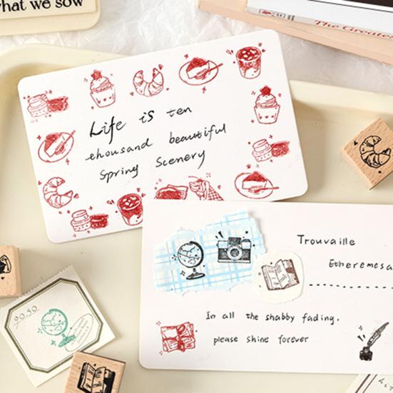 8 шт./Набор Деревянные и Резиновые Штампы Декоративные Деревянные Штампы Штампы на Тему Ретро Жизни для Скрапбукинга Открыток Конвертов DIY Поделок Планера Журнала