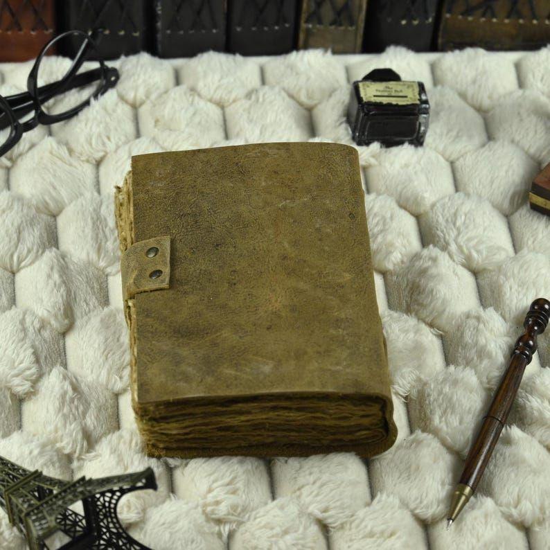 Винтажный кожаный журнал - Пустая Книга Теней, Журнал Гримуар, Дорожный блокнот для записей, Антикварная бумага с рваным краем, Застежка-замок,