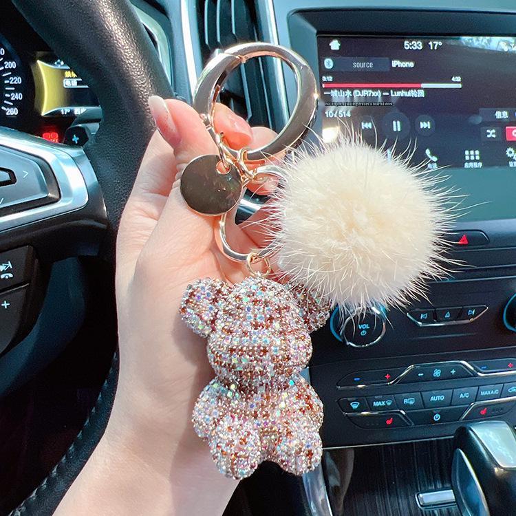 Модный брелок в виде бриллиантового медведя и меха норки - Милый подвес для сумки, подарок