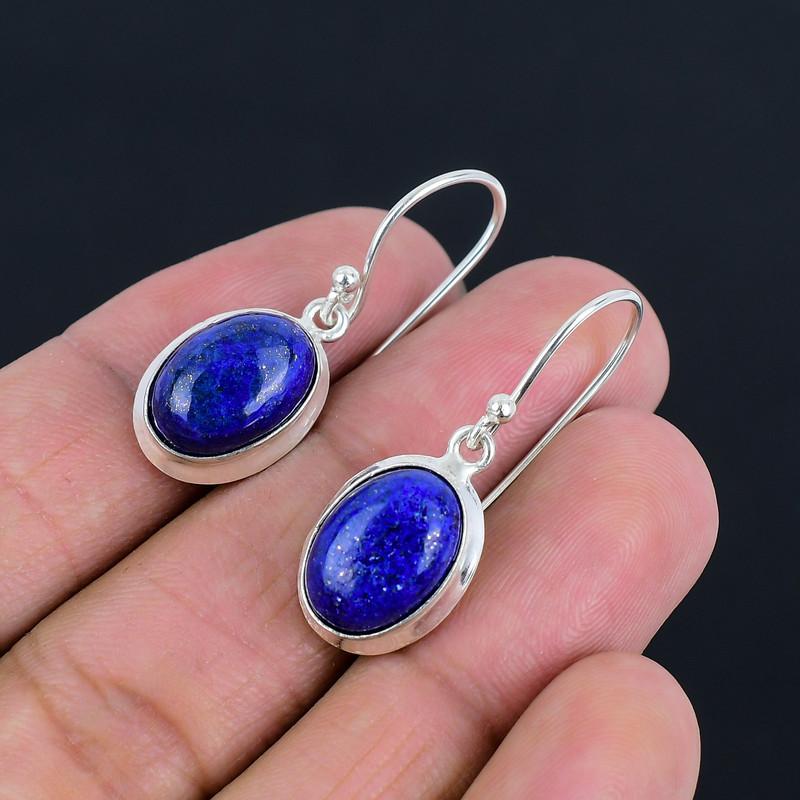 Lapis Lazuli Oval Shape Drop Earring 925 Sterling Silver Handcrafted Earring LiteWeight HandMade Earring Gift for Best Girl Gift For Her ThanksGiving