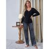 Homewear Suit Autumn and Winter V-neck Long-sleeved Leopard Print Trousers Pajamas Sleeping Suits for Women