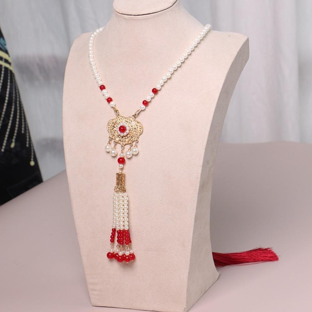 Кисточка Ожерелье из китайского жемчуга Имитация жемчуга Этнический жемчужный кулон Модное ожерелье Ханфу Воротник