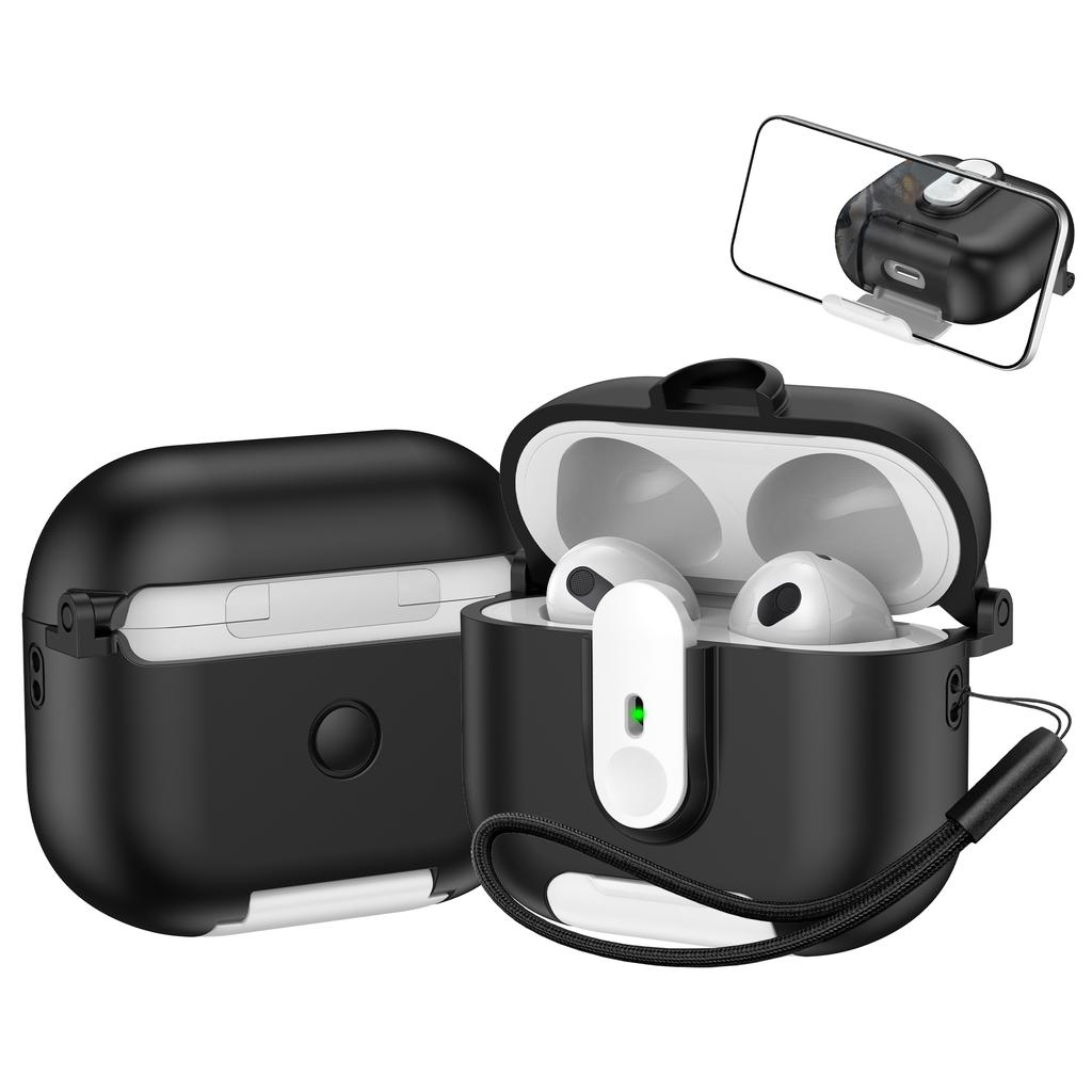 For Apple AirPods 3 Protective Case Switch Lock Earbuds Cover with Stand and Lanyard