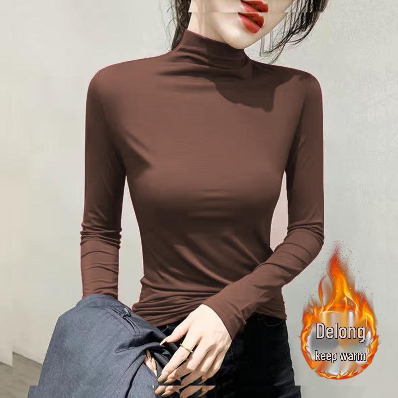 Зеленая двусторонняя плюшевая женская футболка с высоким воротником и длинным рукавом