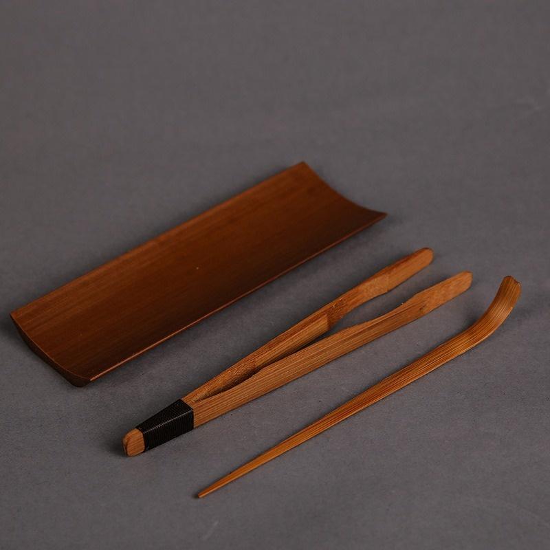 3/4/5Pcs Bamboo Carbonized Teaware Set Tea Tray Teaspoon Tea Clip Needle Exquisite Tea Making Tool Accessories Spoon Tongs