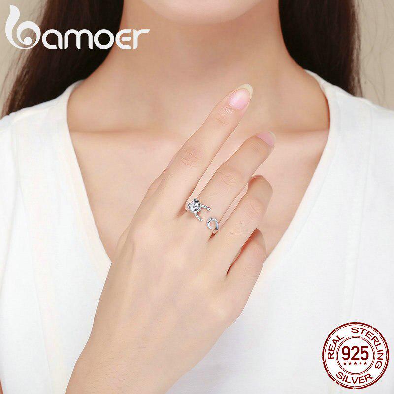 Женские кольца на палец BAMOER с длинным хвостом и непослушным котом, регулируемый размер
