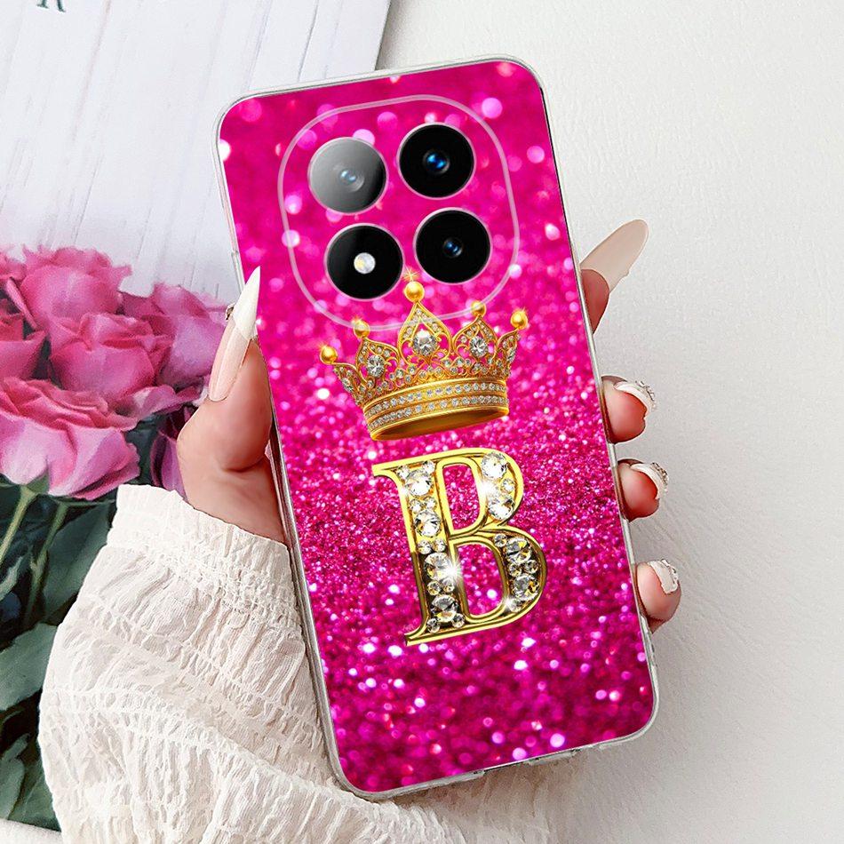For Xiaomi Redmi Note 14 Pro Plus Fashion Crown Initial Letter Phone Case For Redmi Note14 4G 5G Note 14Pro Soft Silicone Cases