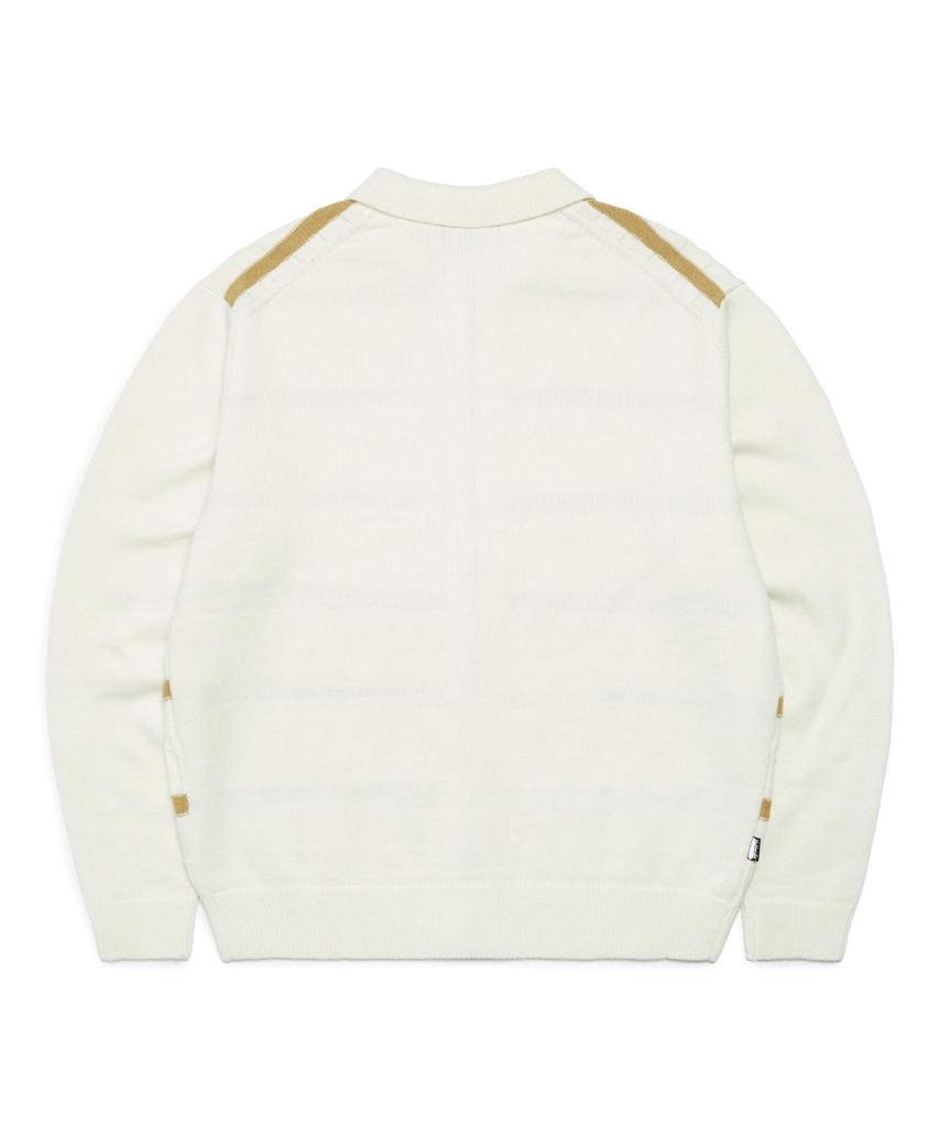 MARK GONZALES Angel Stripe Polo Knit Cardigan - Ivory