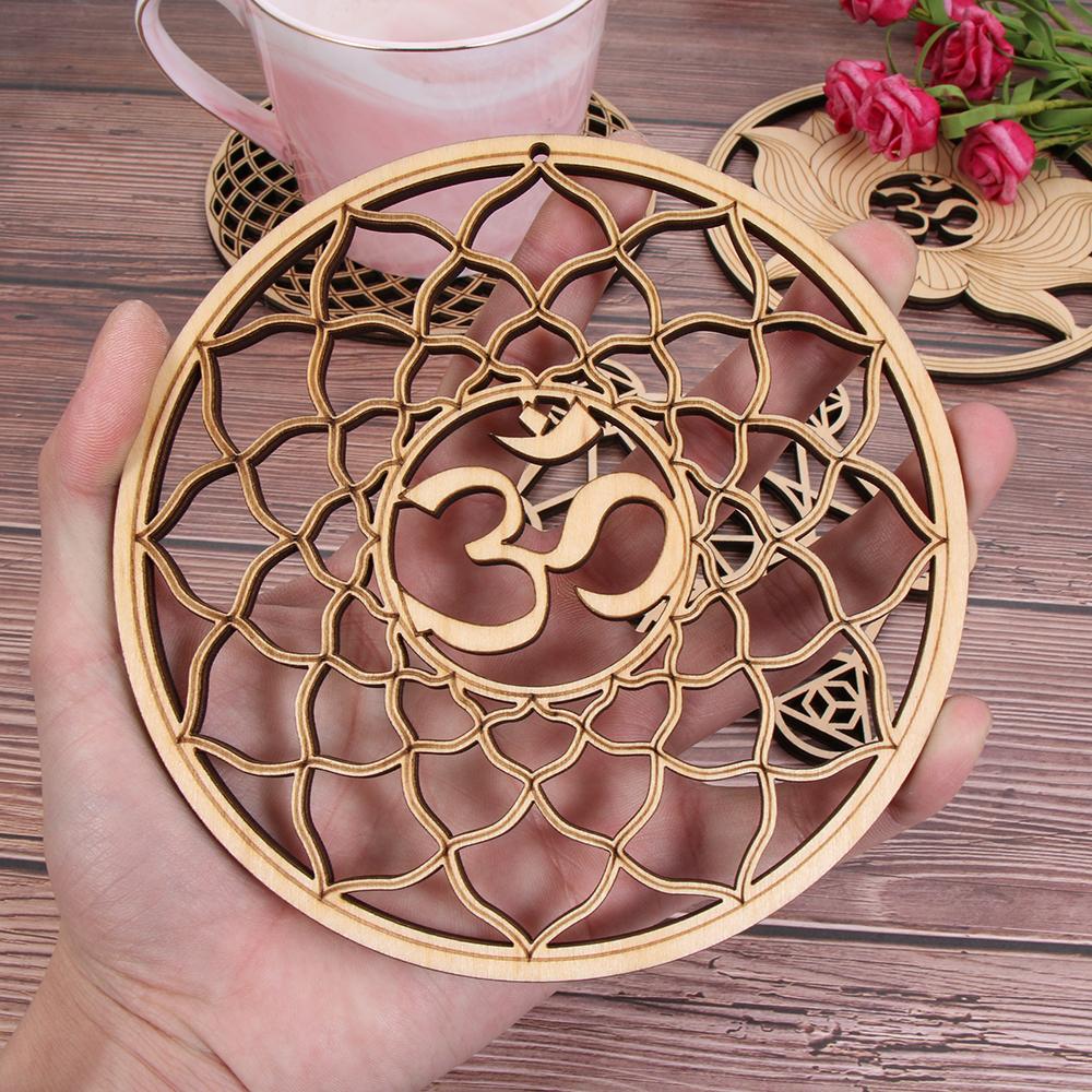 Cut Home Wall Decor Slice Wood Base Flower of Life Shape Wooden Wall Sign Flower Of Life Energy Mat