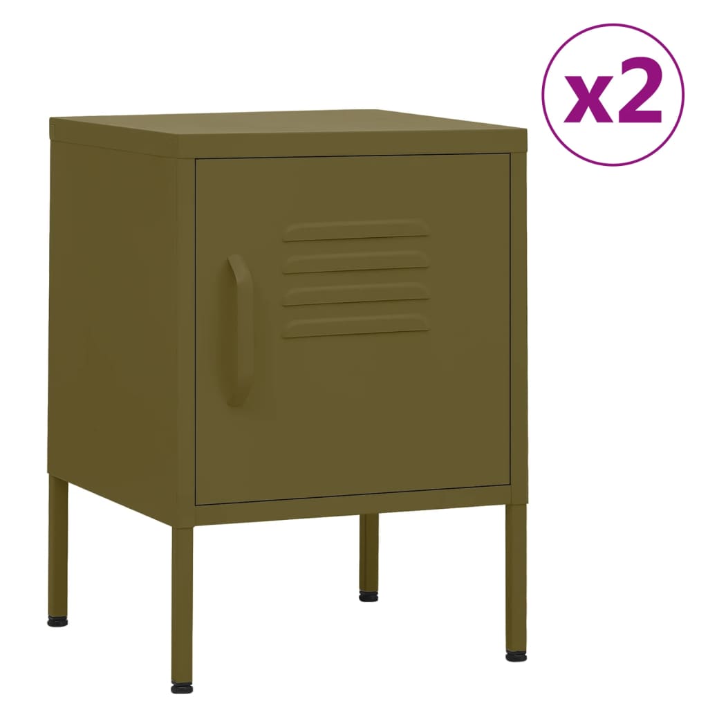 Nightstands 2 pcs Olive Green 35 x 35 x 51 cm Steel