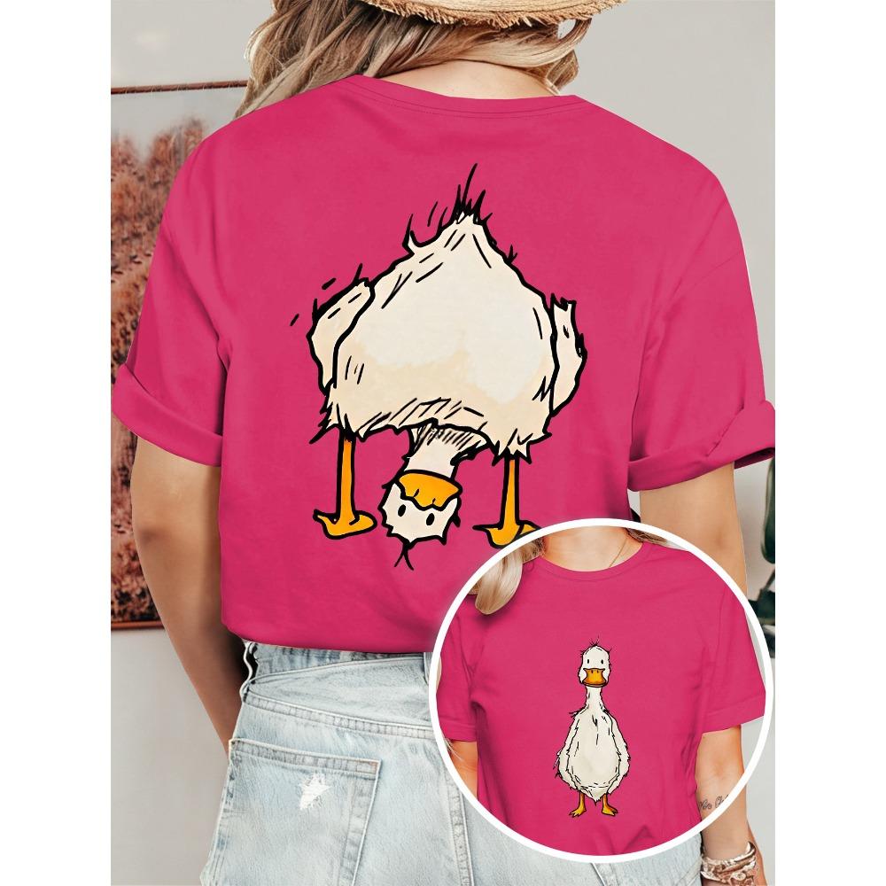 Women's large-size summer dress, funny duck print double-sided round neck short-sleeved T-shirt