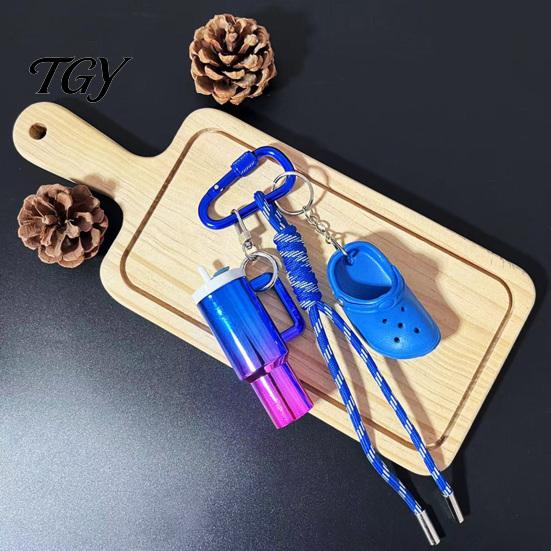 Mini Tumbler Keychain with Shoe Charm, Pendant Cup Braided Rope, Decor Accessory for Purse Handbag Backpacks Bag Charm