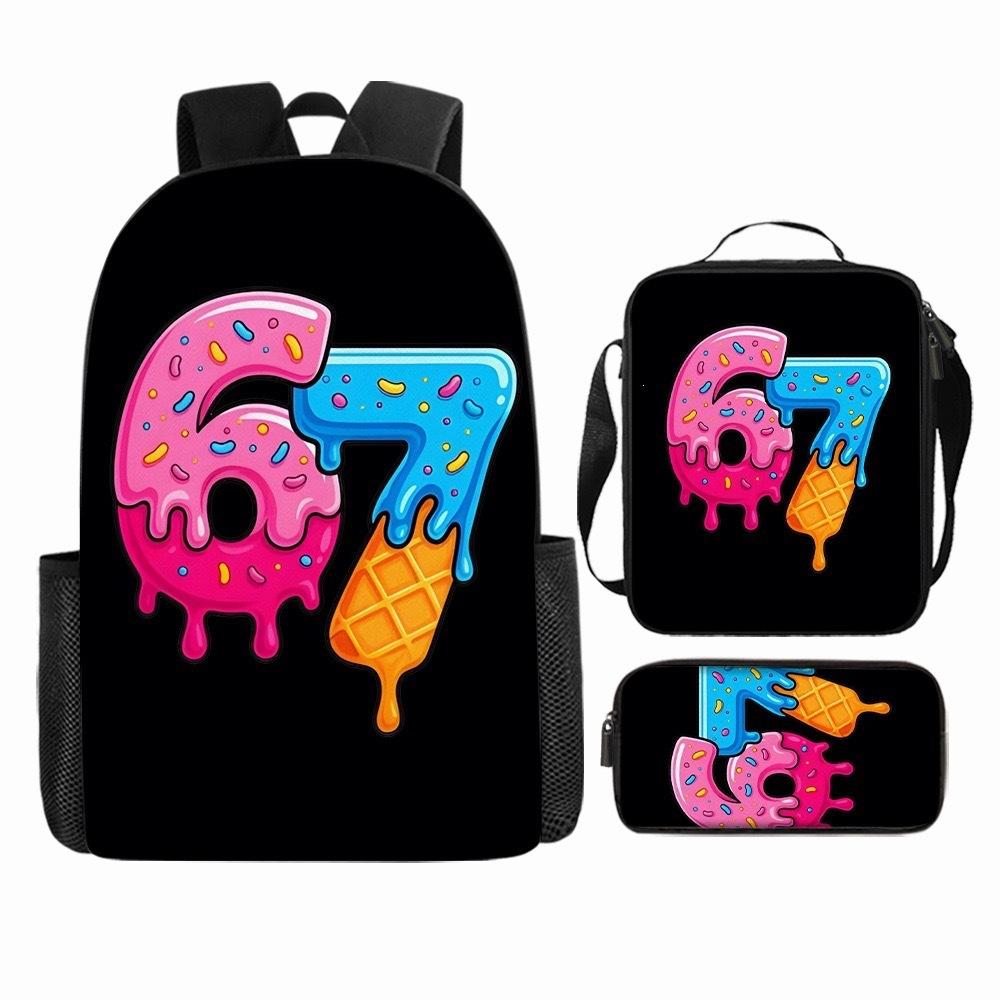 Luxury Popular Cool Novelty 67 six seven 3D Print 3pcs/Set pupil School Bags Laptop Daypack Backpack Lunch bag Pencil Case