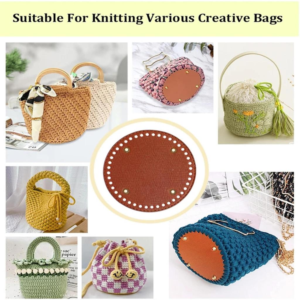 15*15cm Round Bottom For Knitted Bag PU Leather Bag Base with Holes Handmade DIY Crochet Bag Bottom Accessories