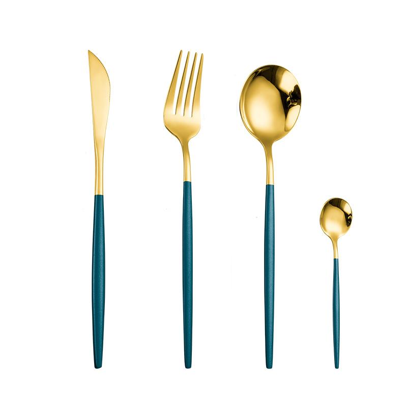 4 шт. Набор столовых приборов из нержавеющей стали, золотистого цвета, черная роскошная столовая посуда, столовые приборы, кухонные вилки, ложки, ножи