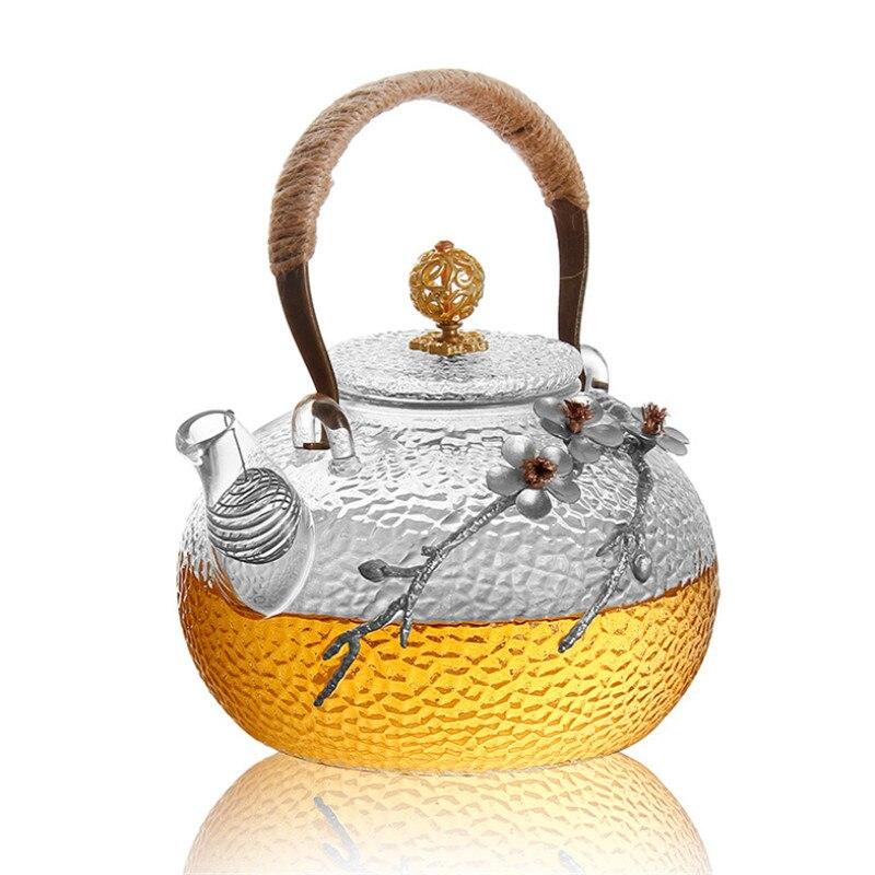 Креативный утолщенный термостойкий стеклянный чайник в японском стиле с цветком сливы с ручкой, домашний цветочный чайник, офисный чайник, подарок