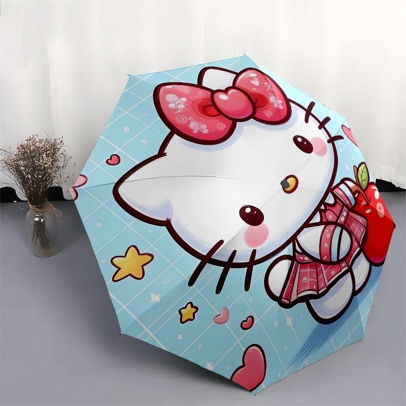 1pc Hello Kitty with Apple Umbrella with Plastic Handle,Suitable for All Seasons Home Travel Outdoor UmbrellaSanlio004