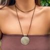 PuRui Punk Big Round Disc Pendant Necklace for Women Long Brown Rope Chain Charm Choker Vintage Zircon Collar Party Club Gift