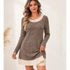 Autumn and winter new knitted sweater skirt elegant temperament casual plaid splicing dress women's clothing