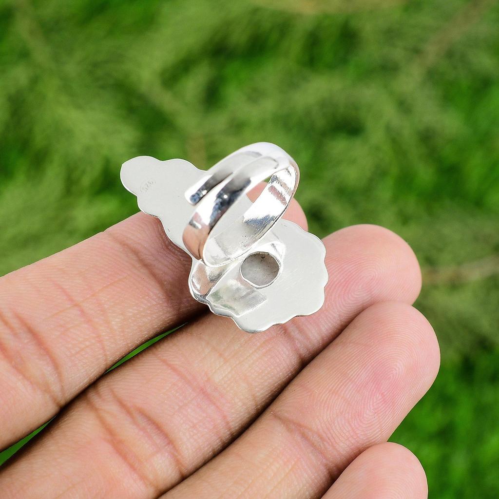 Sterling Silver Round Rainbow Moonstone Stone Promise Stackable Wife Flower Ring