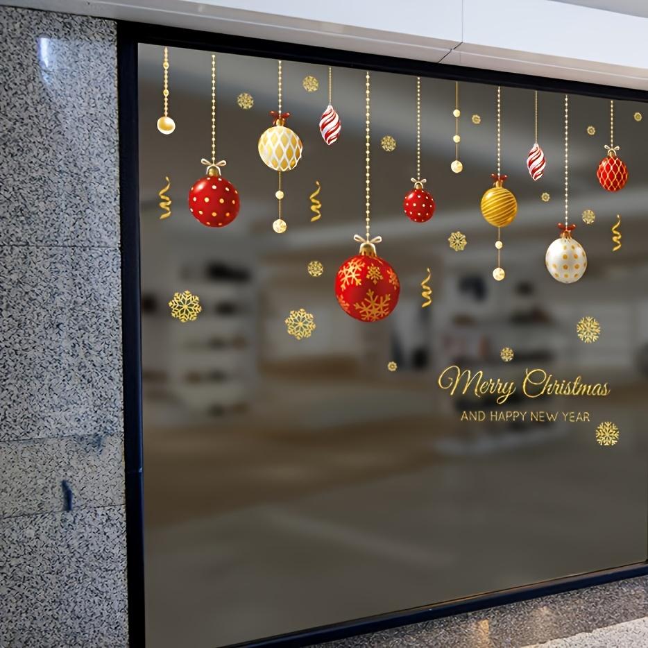Christmas Ball Pattern Window Stickers, Removable Waterproof PVC Holiday Decals for Home Store Living Room Bar Door Decoration