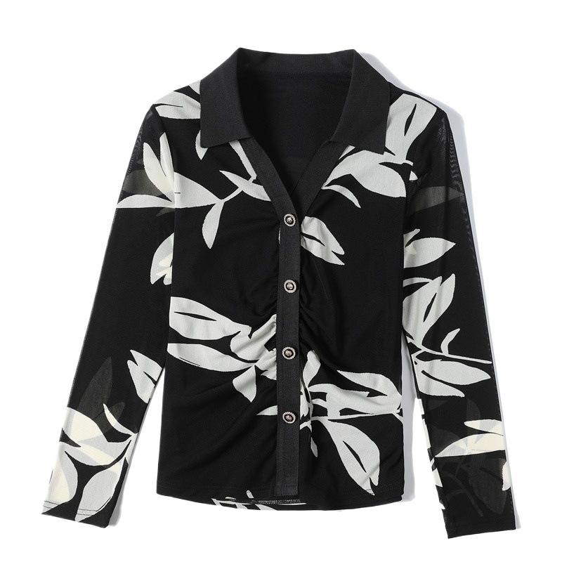 Черная футболка с длинными рукавами и принтом, женская зимняя новая одежда для мам в иностранном стиле, облегающая рубашка