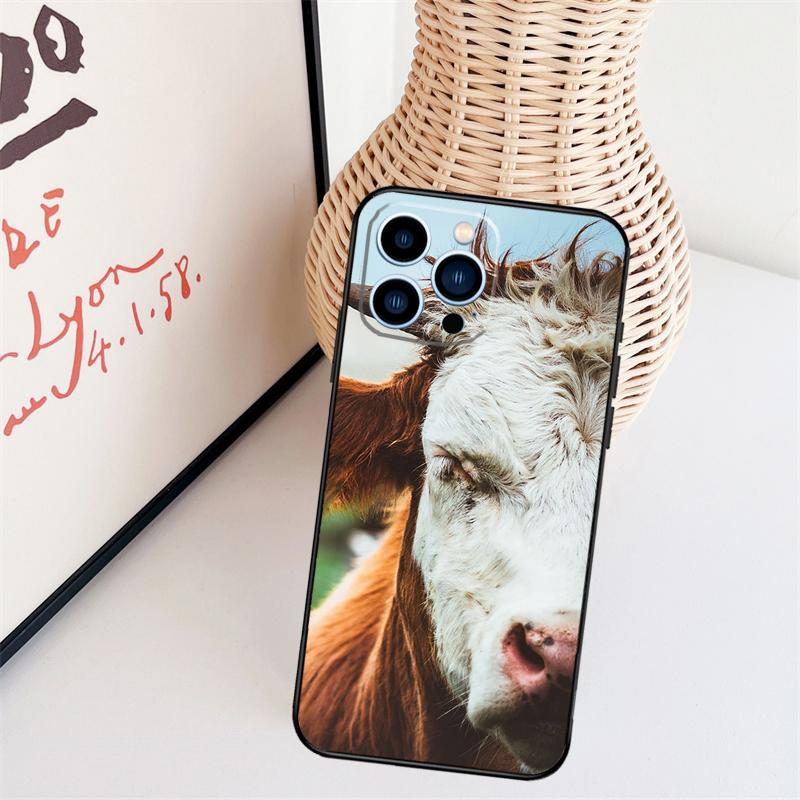 Забавный чехол для телефона с лицом коровы для iPhone 16 15 Pro Max 11 12 13 Mini 14 Plus X XR XS Max