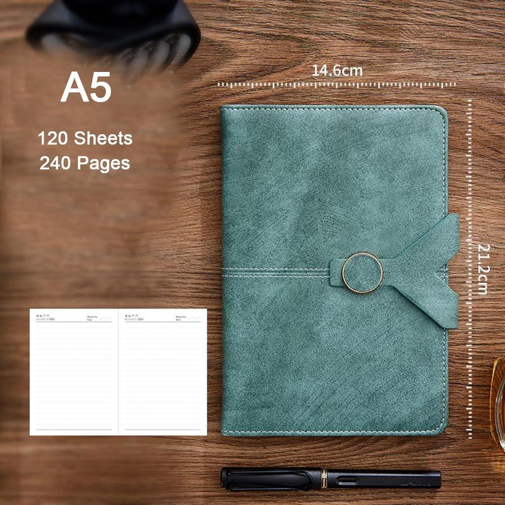 A5 Thickened Leather Buckle Business Notebook, Work Meeting Record Book, Student Study Notebook, Diary, 100 Sheets 200 Pages