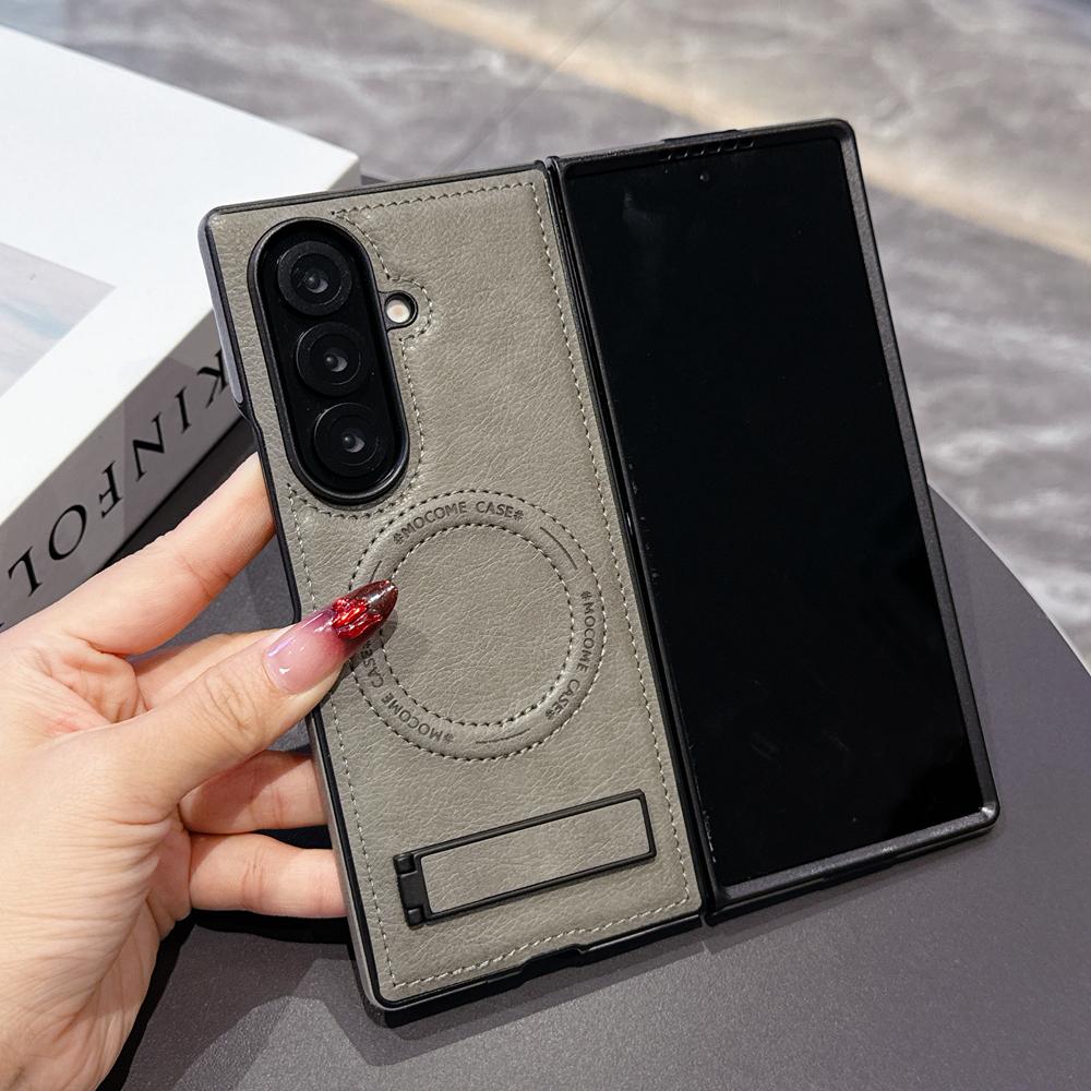 KEYSION Роскошный магнитный чехол из искусственной кожи для MagSafe для Samsung Galaxy Z Fold 7 5G, подставка, беспроводная зарядка, задняя крышка для телефона