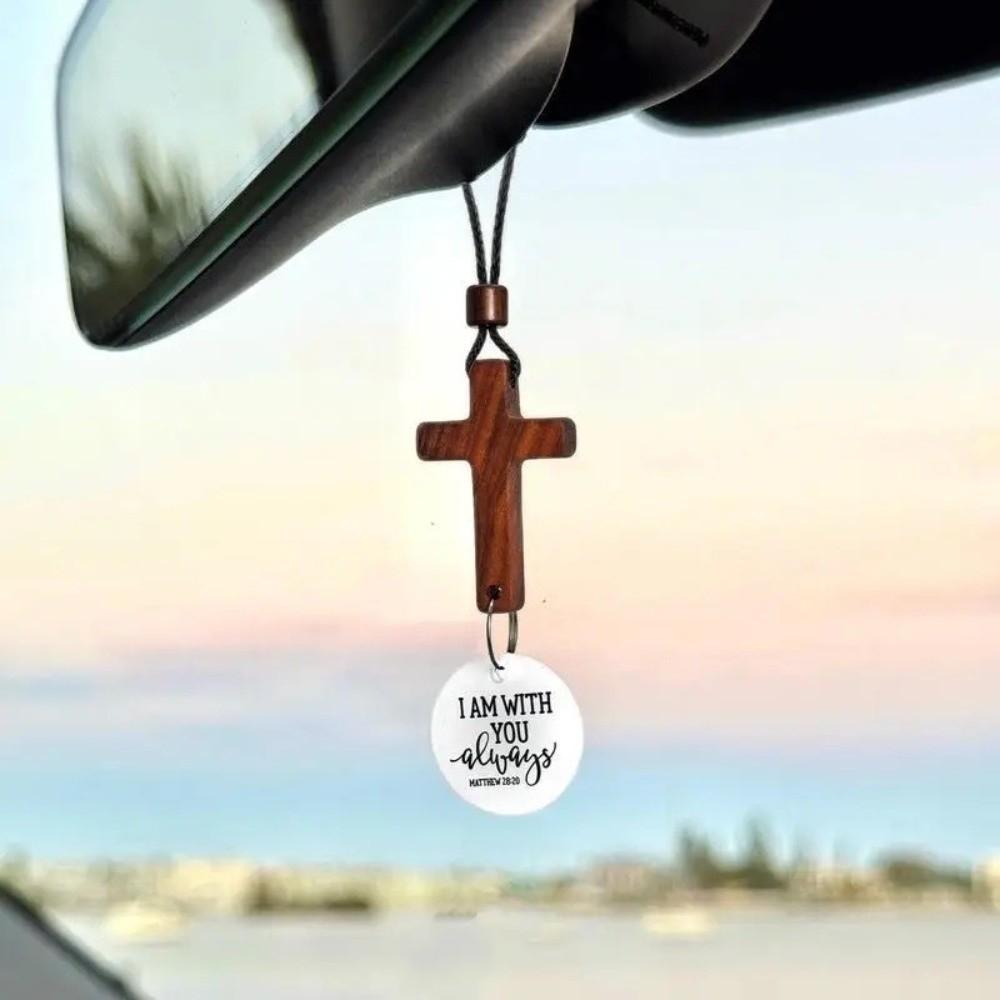 Handmade NFC Bible Cross Pendant Wooden Cross Car Mirror Hanging Jewelry Gift