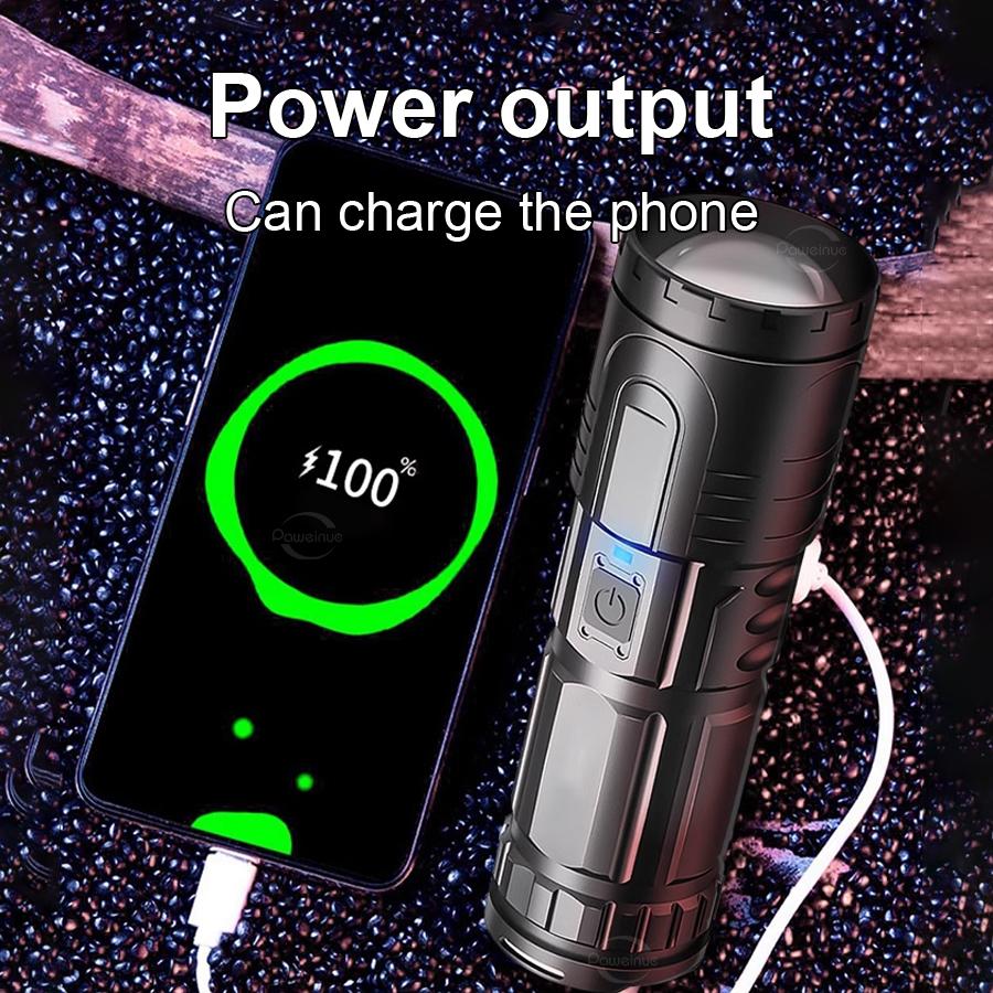 Мощный 300 Вт светодиодный фонарик из алюминиевого сплава, перезаряжаемый фонарик Type-C, подходит для удаленного дома, улицы, аварийного освещения и морозостойкости