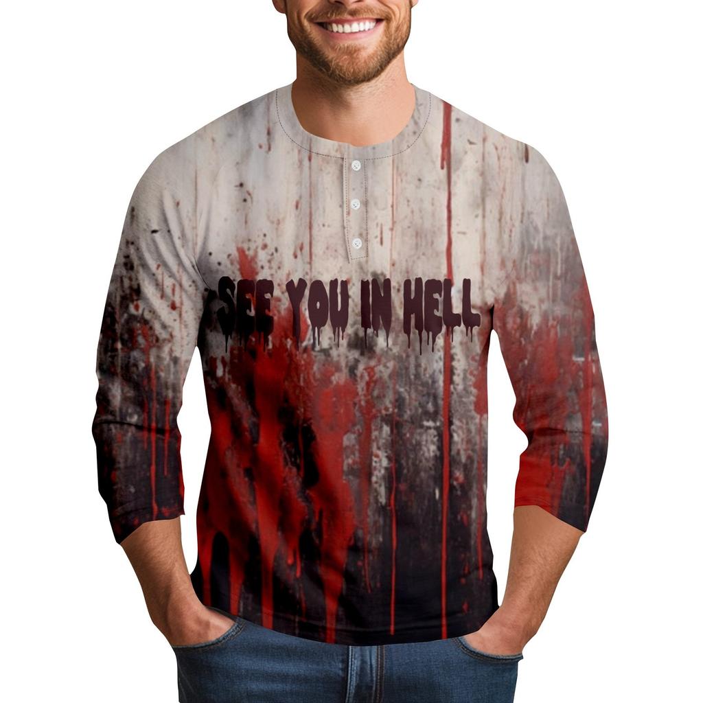 Men's Halloween Print Raglan Dralan Three-quarter Sleeve Casual Top