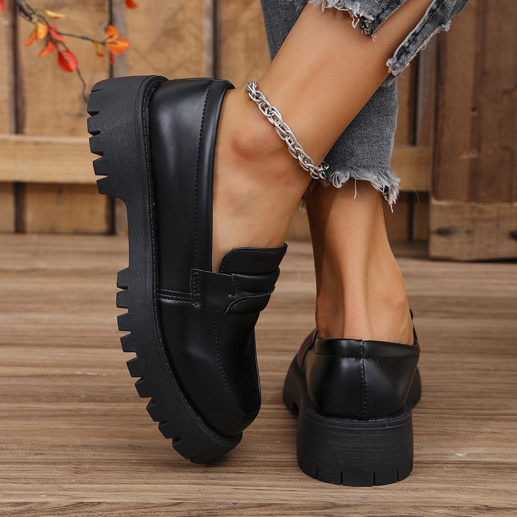 Fashion Rimocy Solid Color Platform Loafers Shoes for Women 2025 Spring New Black Pu Leather Flats Woman Comfortable Slip On Boat Shoes