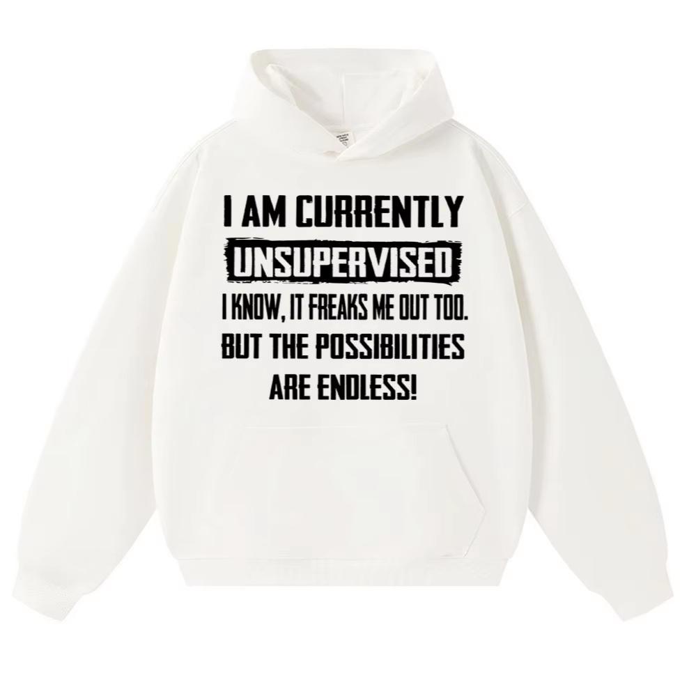 2026 New Funny Joke I Am Currently Unsupervised Hoodie Unisex Casual Streetwear Vintage Printed Sweatshirt Trendy Streetwear for Daily Looks