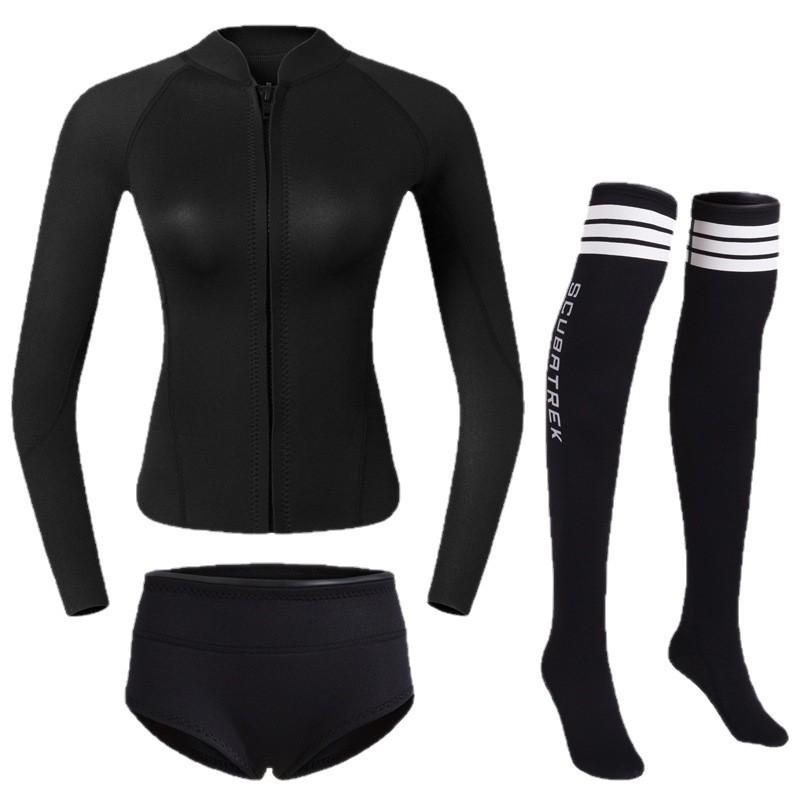 Womens 2mm Neoprene Wetsuit Set Snorkeling Freediving Surfing UV Protection Summer Winter