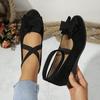 Suede Bow Cross Elastic Band Wedge Heel Single Shoes Women