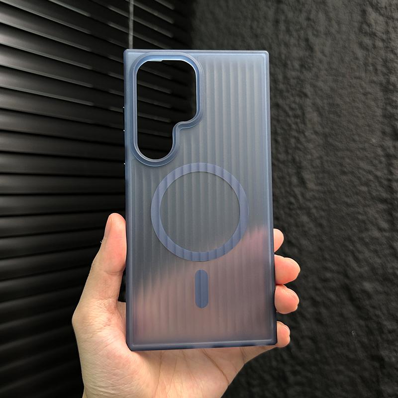 Matte Stripe Translucent Case For Samsung Galaxy S25 S24 S23 S22 S21 Plus Ultra Magsafe Wireless Charge Shockproof Cover