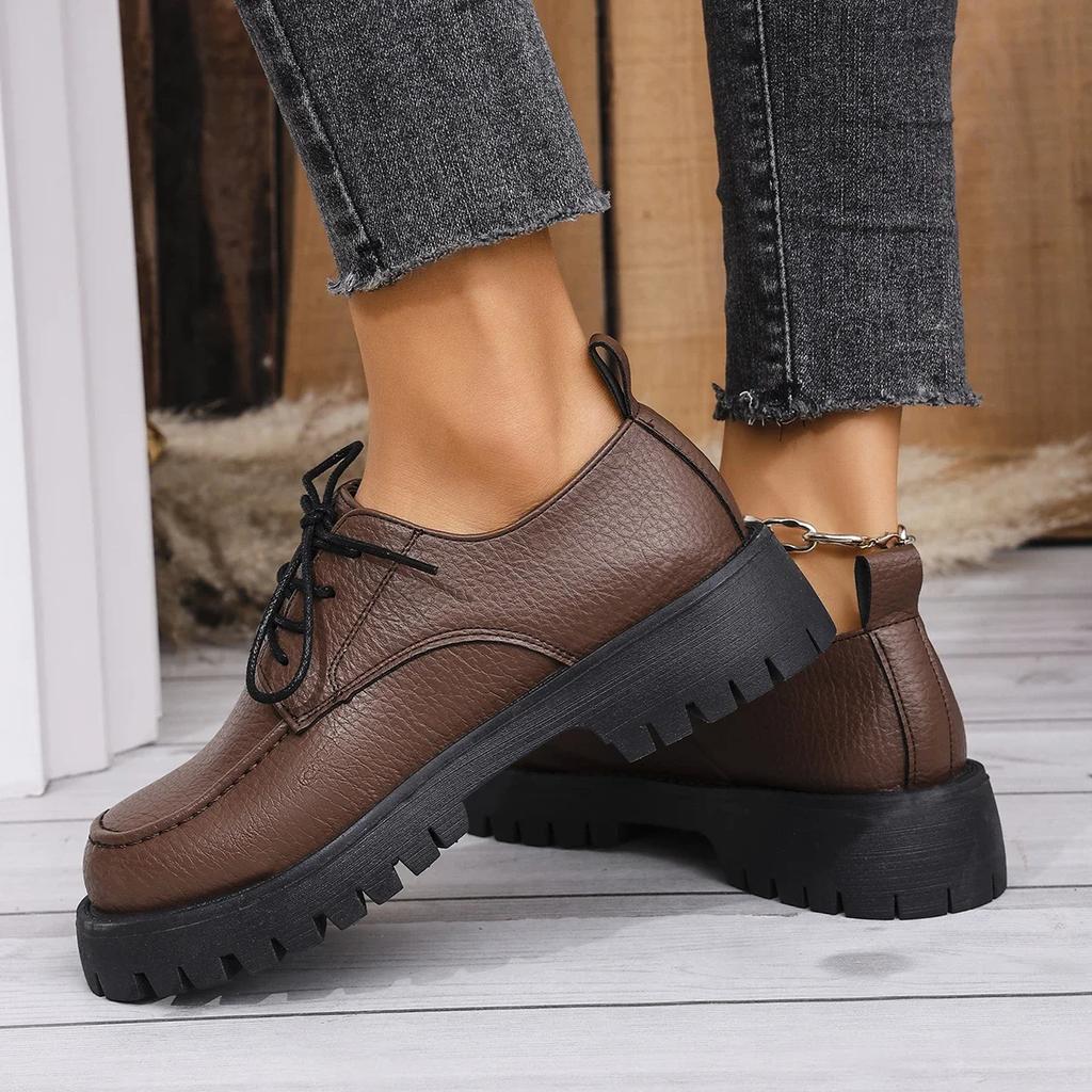 Fashion Shoes for Women 2025 Fashion Loafers Women's High Heel Classics Office Pumps Female Round Toe Lace Up Plus Size Platform Shoes