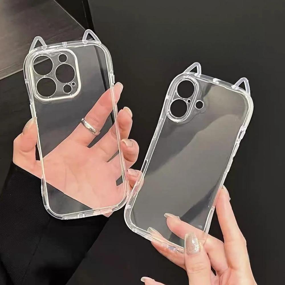 Cute Cat Ear Transparent Case Phone Case for IPhone 17 12 13 14 15 16 E Pro Max 11 7 Xr X Xs Max Shockproof Bumper Cases Cover