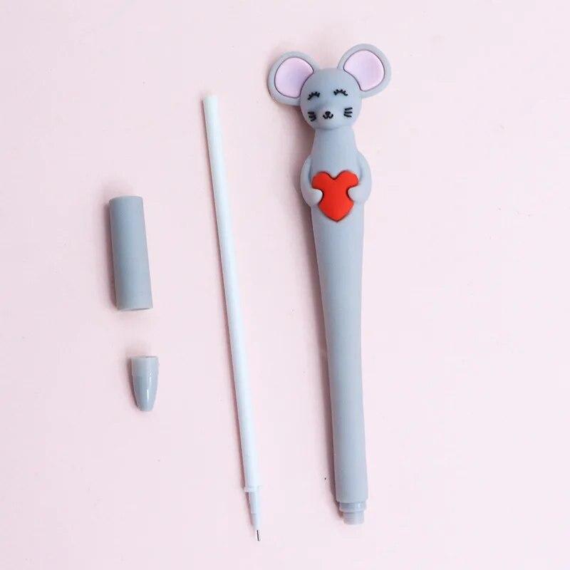 1 шт., канцелярские принадлежности, милый ПВХ, мягкий клей, мышь, мультяшный пресс, гелевая ручка, школьная мода, офисные принадлежности, ручка с животными