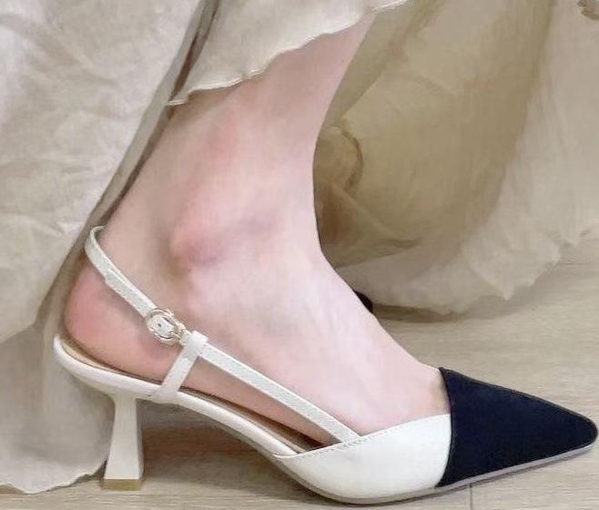French high heels with half-bag head sandals women's thin heels 2025 women's spring and summer new pointed empty women's shoes